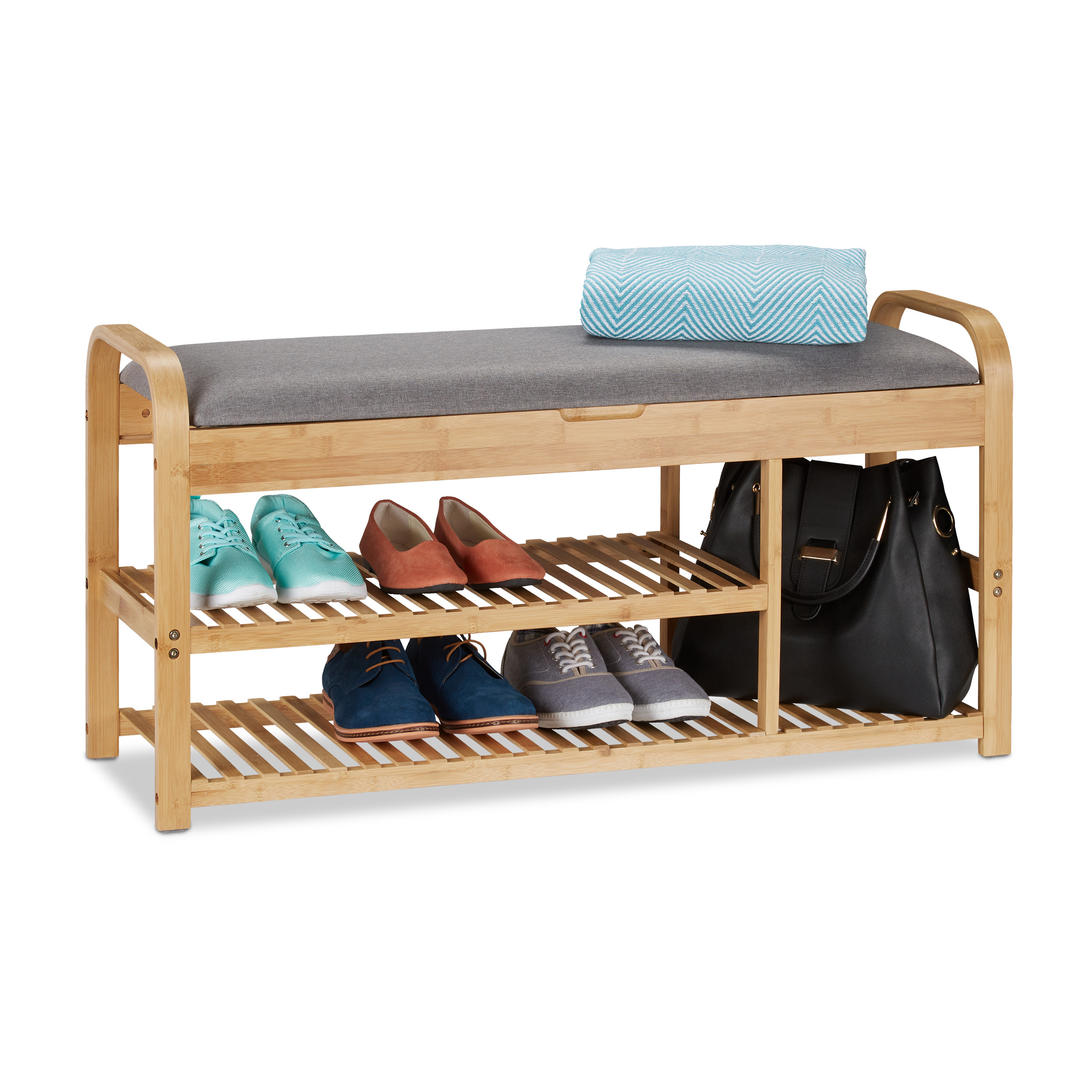 Schuhbank Bambusbank Flurbank Polsterbank Schuhregal Sitzbank 7 Paar