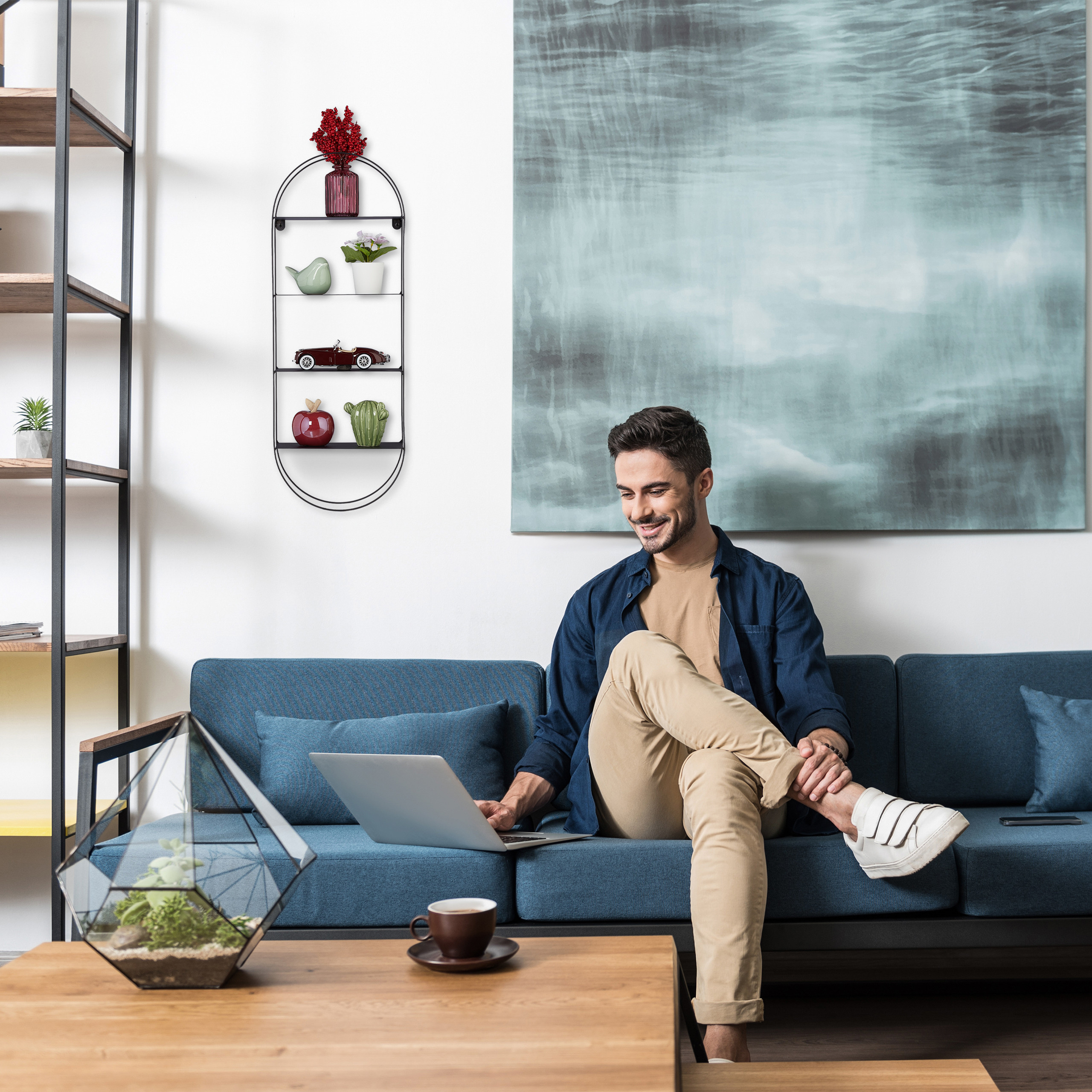 Wandregal Metall 4 Ablagen Hängeregal Schweberegal Regal Wand Dekoregal