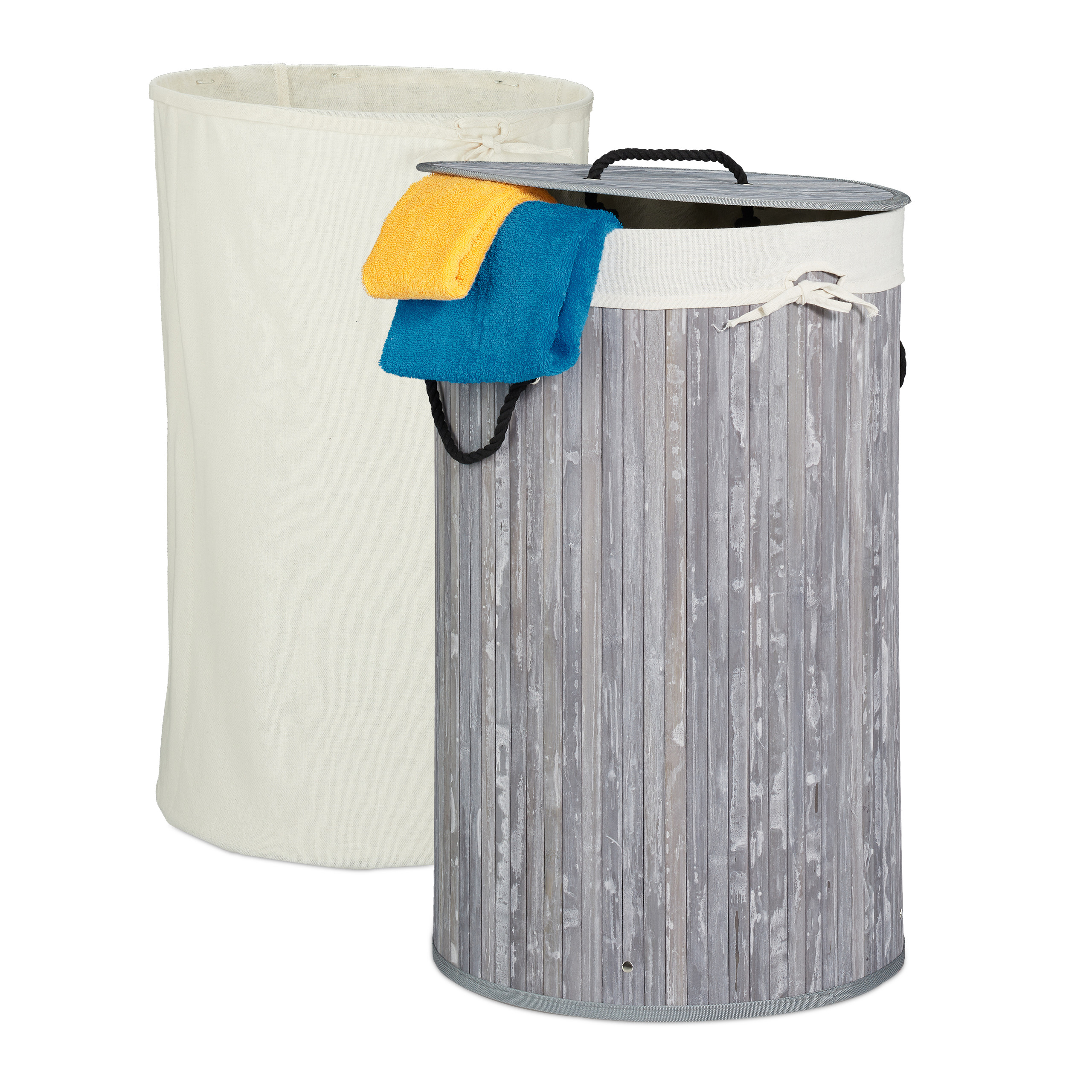 LAUNDRY BASKET BAMBOO Laundry Bin with Lid, Linen Drum Foldable, Hamper