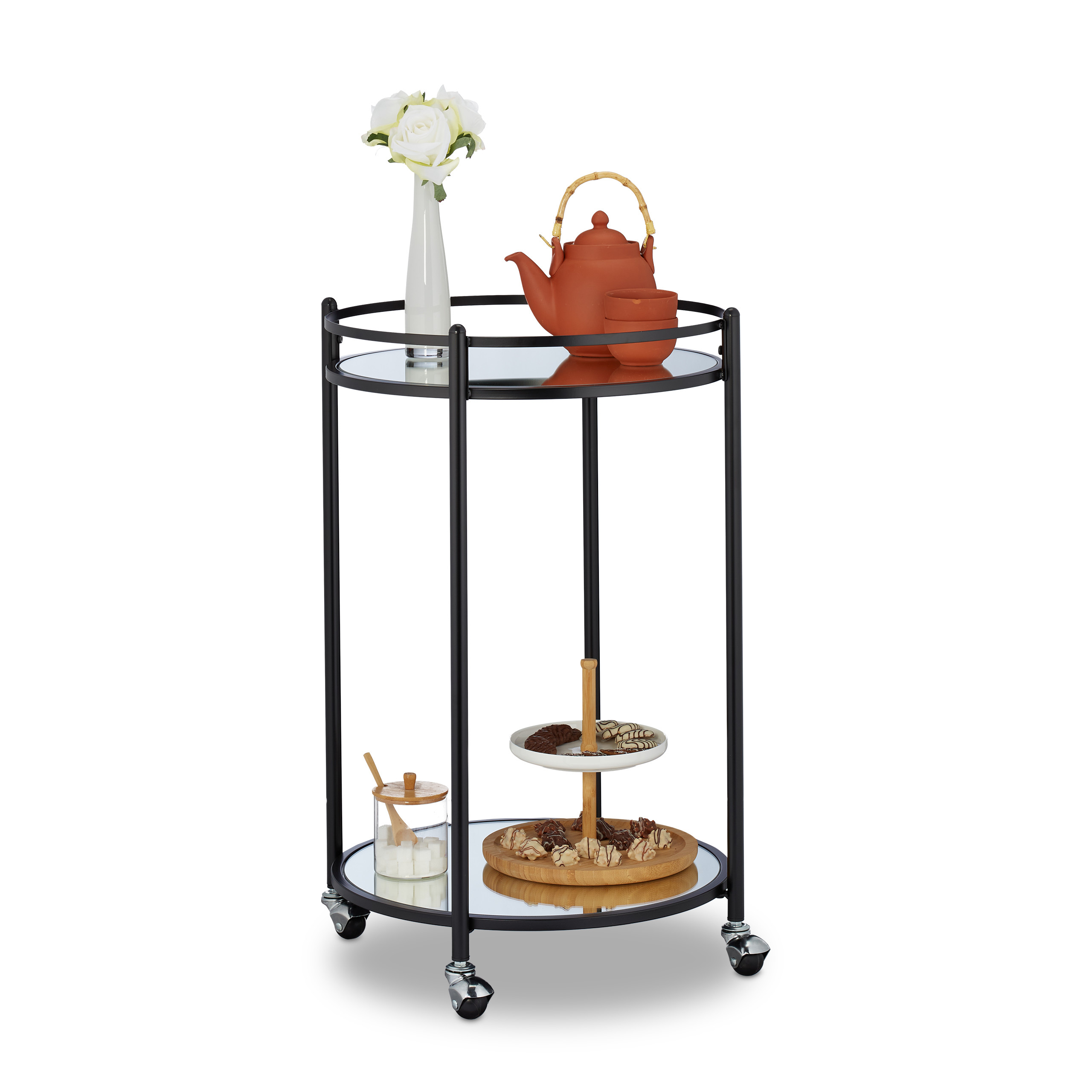 Servierwagen rund Rollwagen Weinwagen schwarz Küchenwagen Stahl