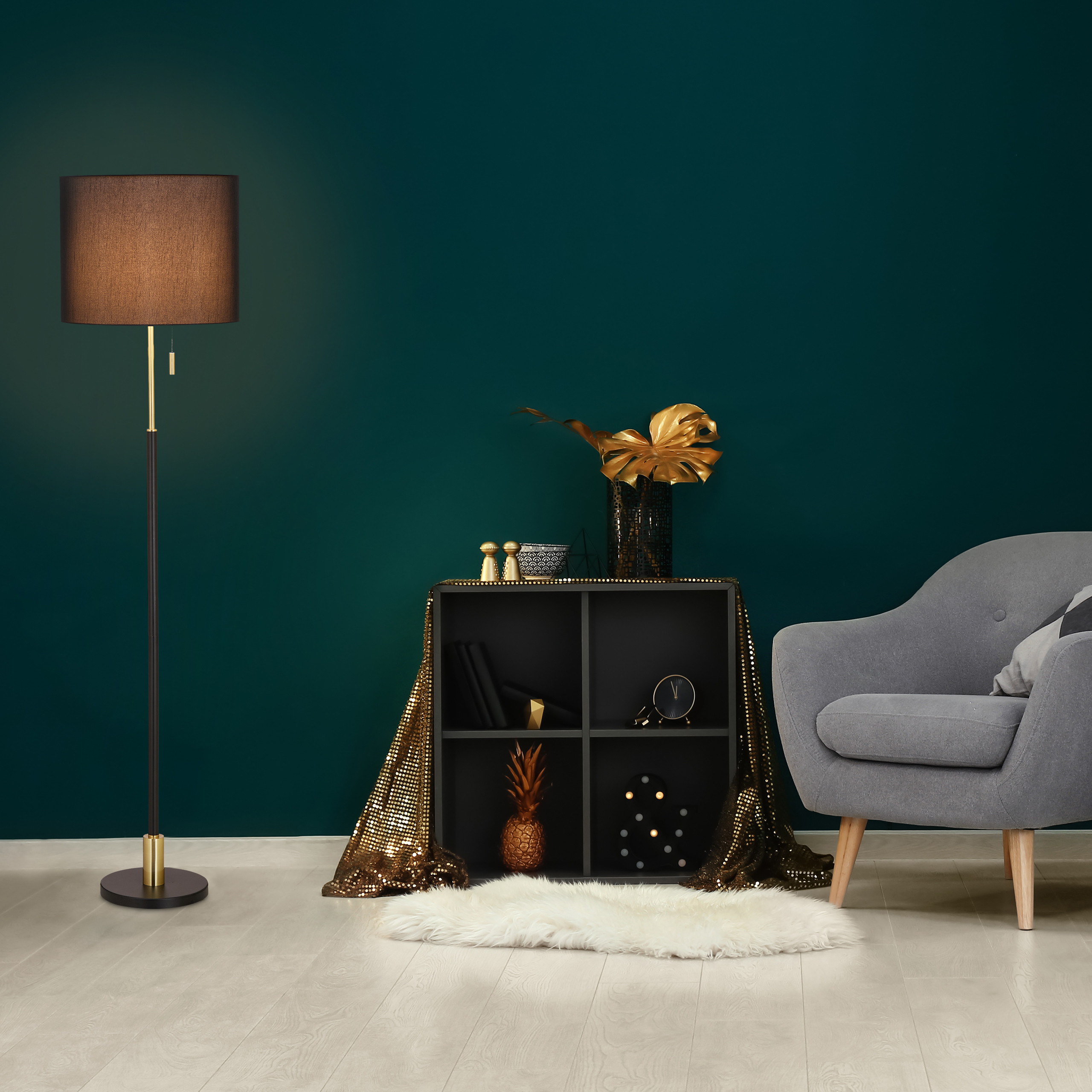 Stehlampe Stehleuchte Standlampe Wohnzimmer Standleuchte schwarzer