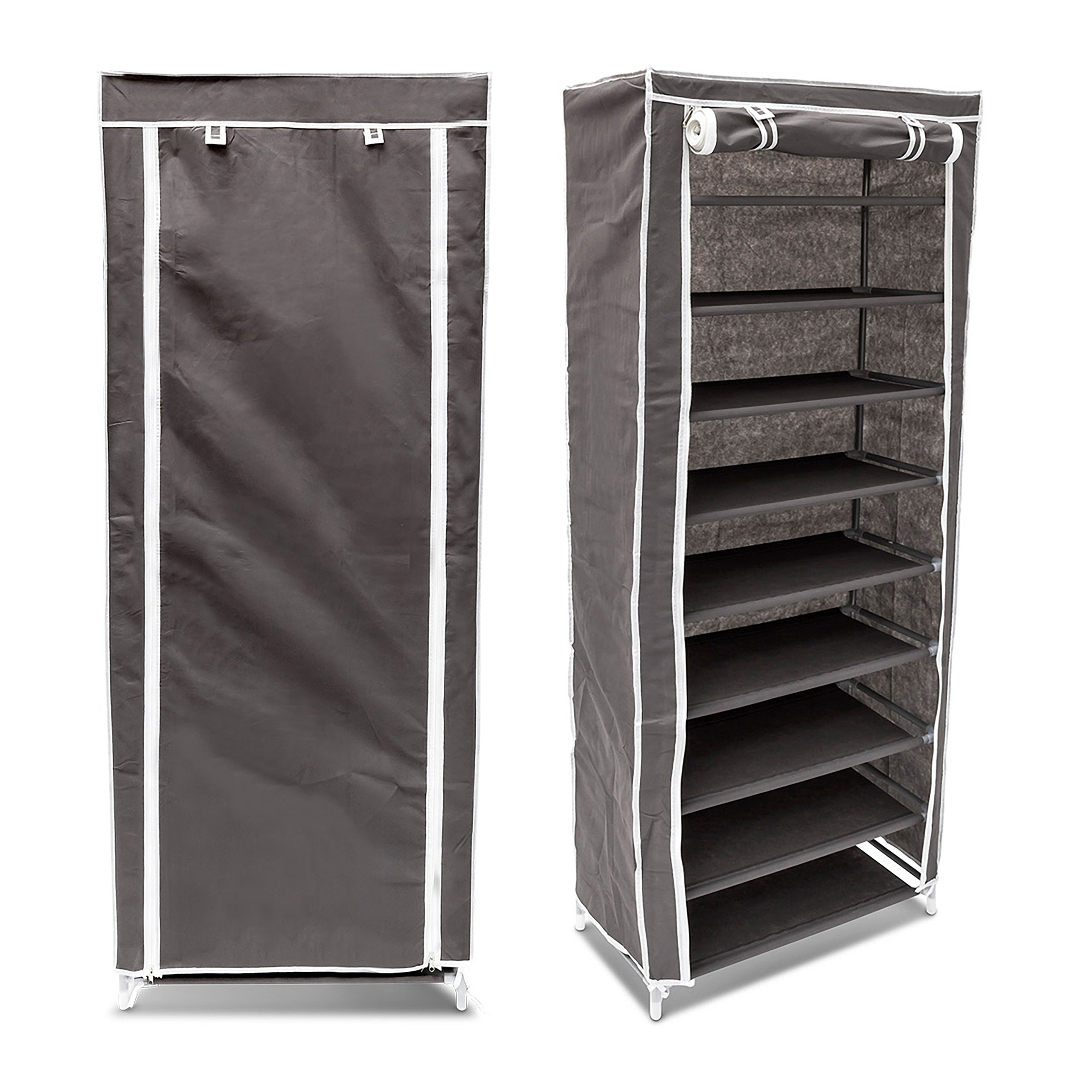 2 x Schuhschrank mit Stoffbezug Schuhregal 9 Ablagen Stoffschrank anthrazit