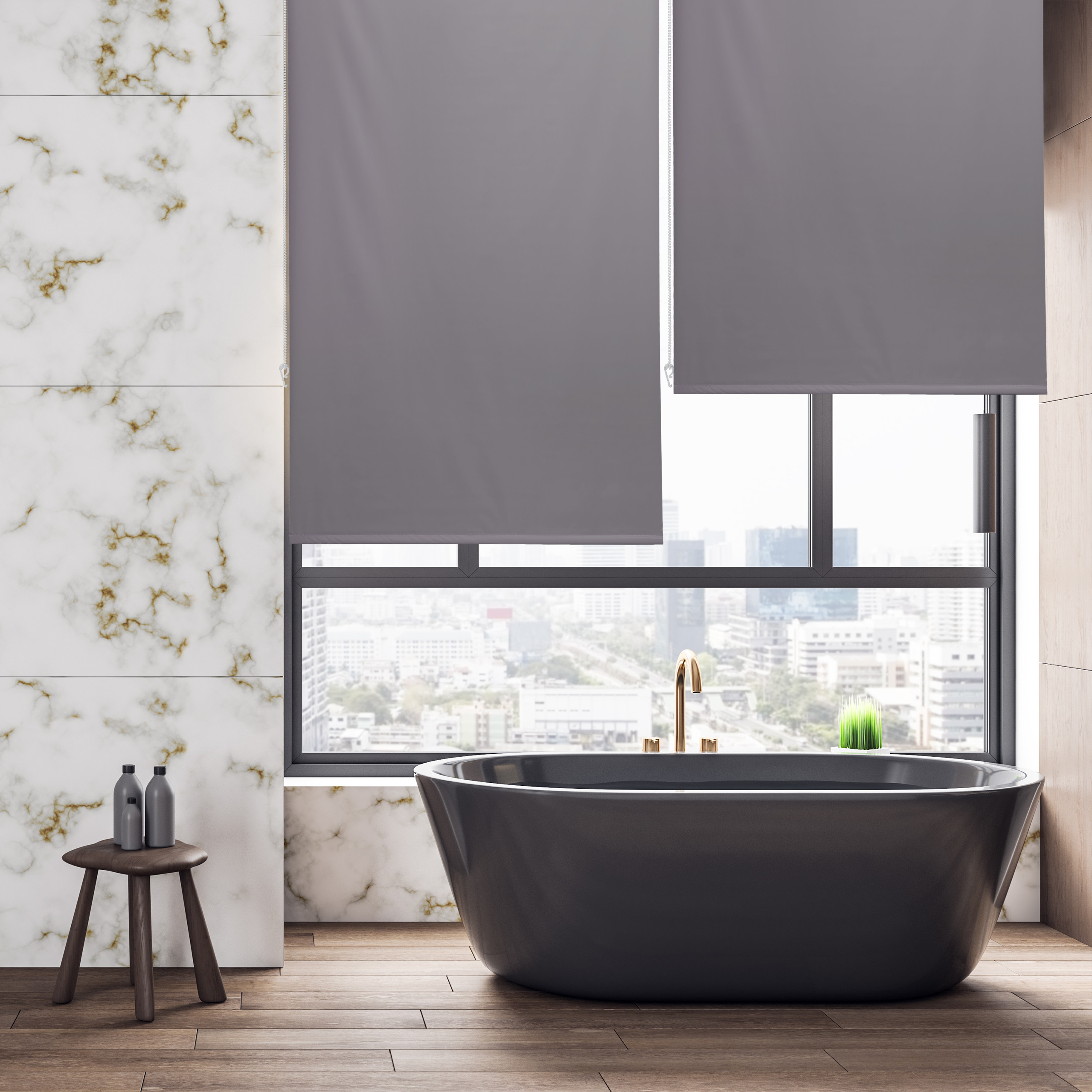 Duschrollo grau Badezimmervorhang Seitenzugrollo Badewannen Rollo