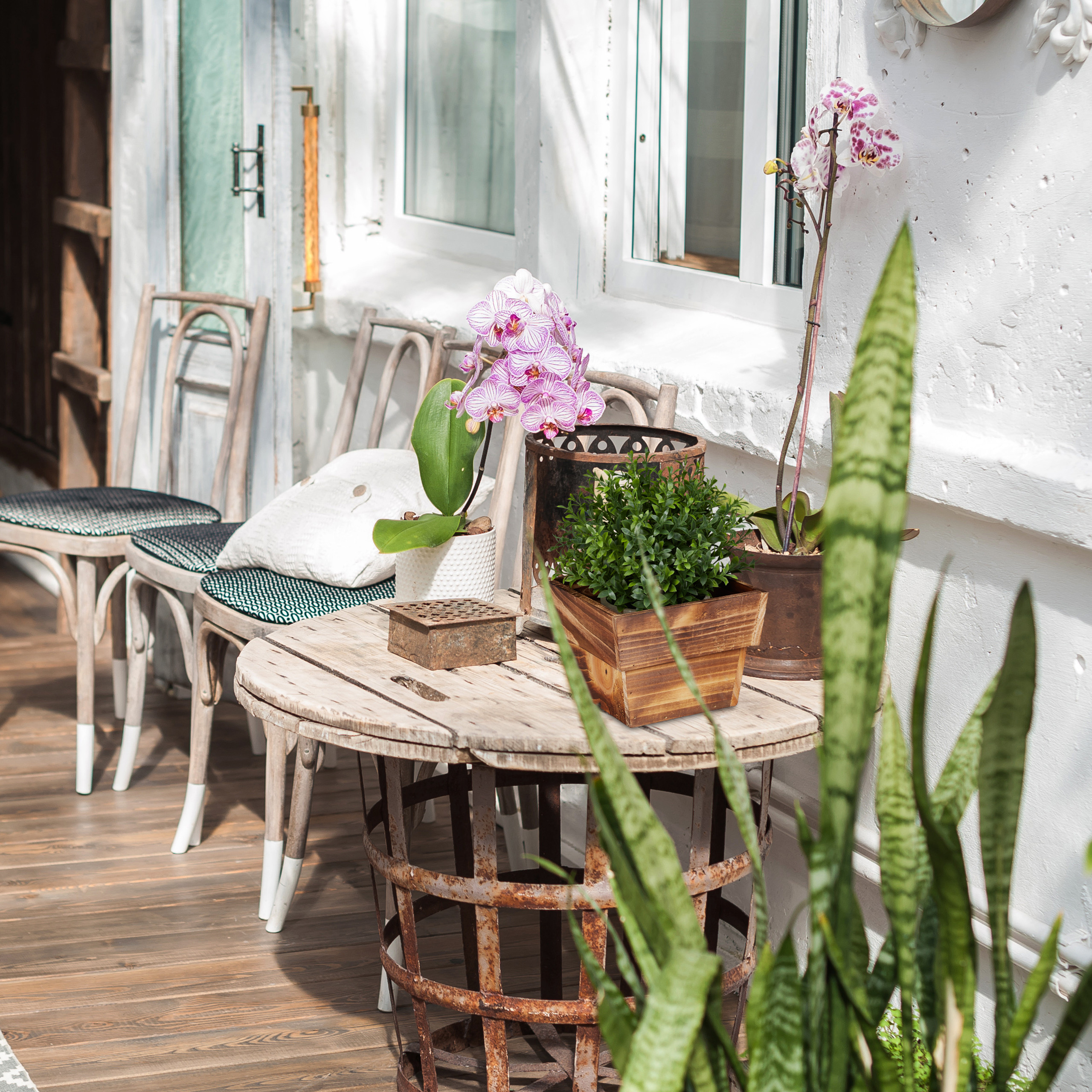 Blumentopf Holz, Übertopf 3er Set, Pflanzenkübel eckig, Gartendeko