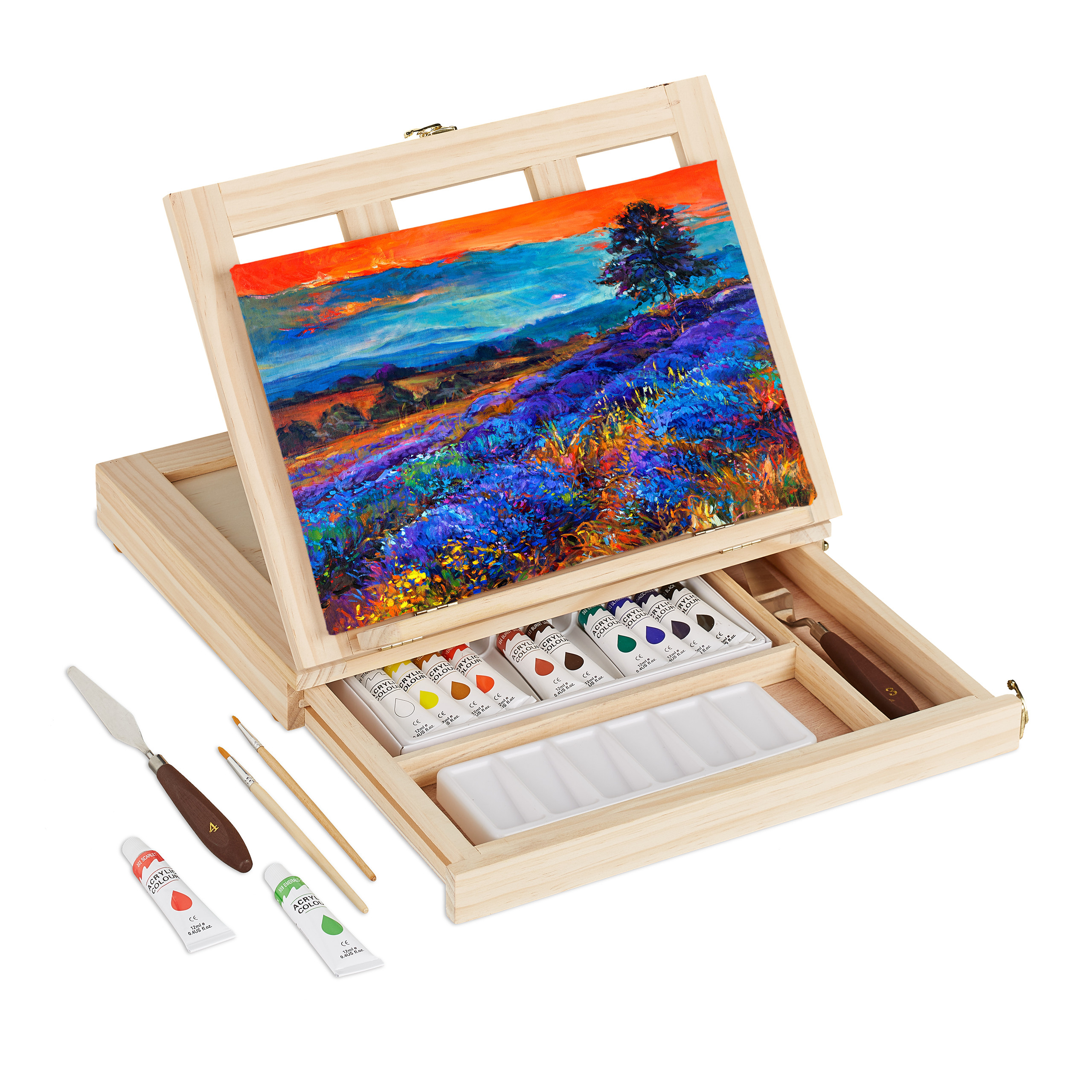 Tischstaffelei Holz Kofferstaffelei Malkoffer Malset Künstlerkoffer