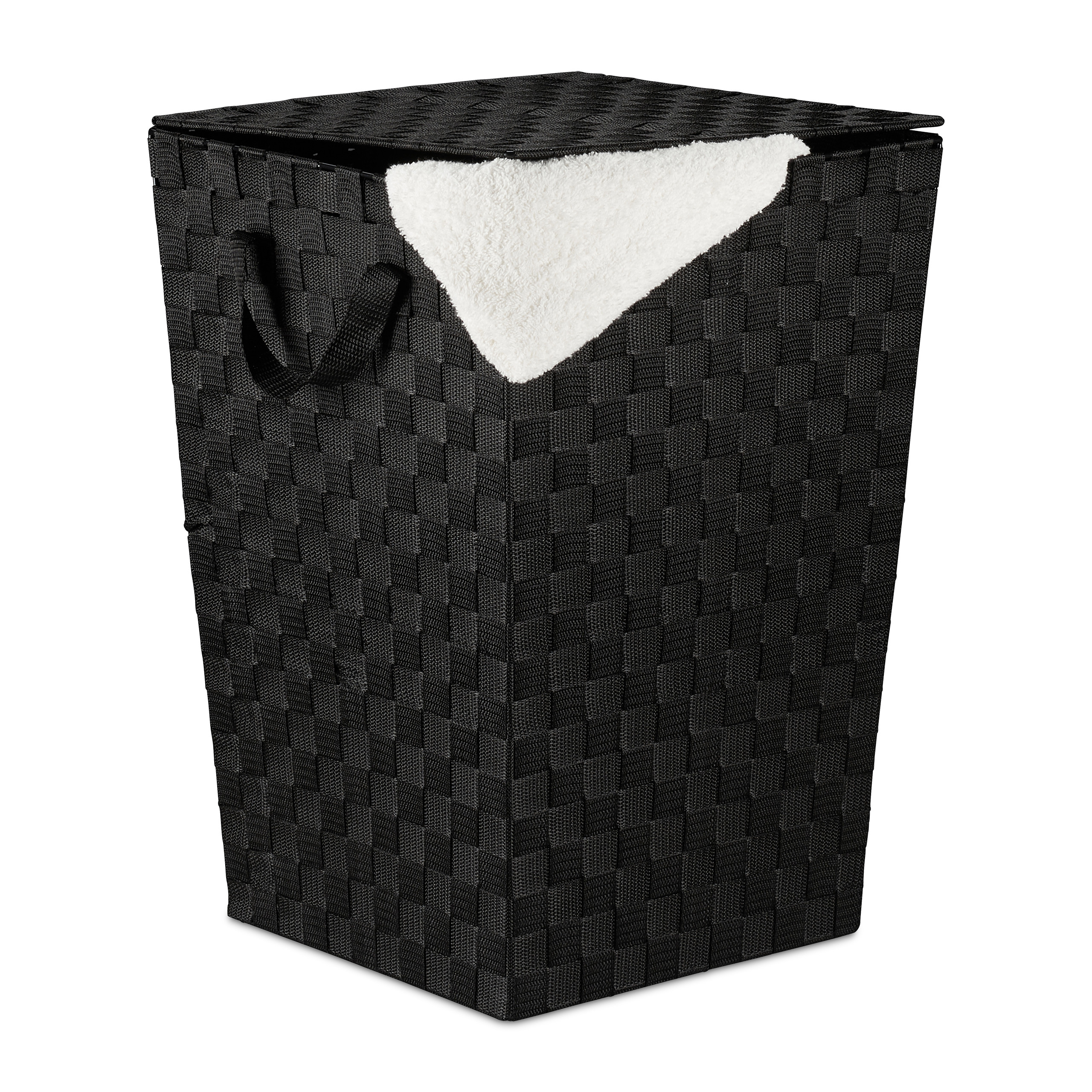 EDANTI Wäschekorb Mit Deckel 60L Schwarz - Rattan Optik Kunststoff